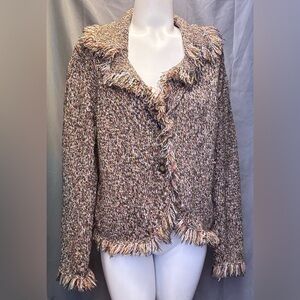 Christopher & Banks Vintage tweed fringed Cardigan Sweater  Size XL